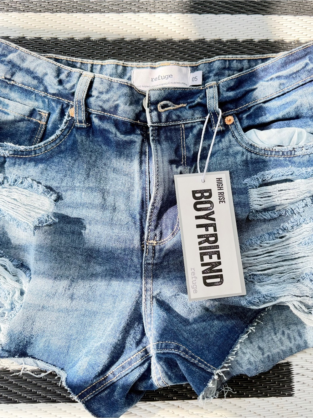 refuge High Rise Distressed Boyfriend Jean Shorts - Light Blue